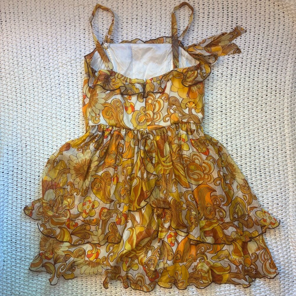 Anna Sui Silk Cocktail Dress, Gold, Size 4 💛 Two-Way Strapless or Babydoll - Picture 3 of 13
